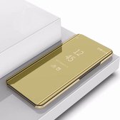 Voor LG V30 plating spiegel links en rechts flip cover met houder holster (goud)