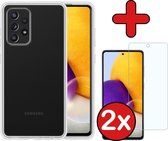 Samsung A72 Hoesje Transparant Siliconen Case Met 2x Screenprotector - Samsung Galaxy A72 Hoes Silicone Cover Met 2x Screenprotector - Transparant