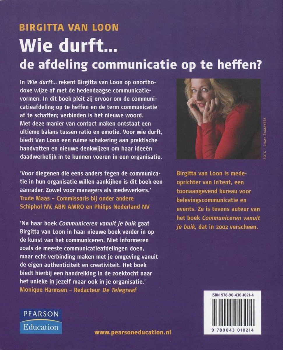 Boekomslag met een portret van Birgitta van Loon, zittend en lachend in een rode trui. Tekst in het Nederlands, inclusief ISBN.