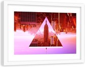 Foto in frame , Wolkenkrabber in Driehoek  , Roze ,120x80cm , Roze oranje , wanddecoratie