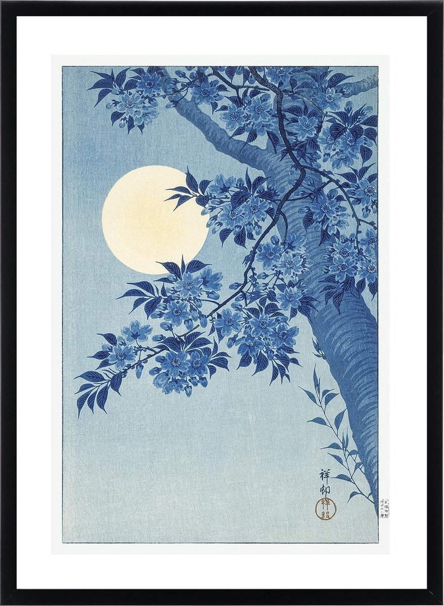 Esque Poster Ohara Koson - 'Bloeiende Kers in het Maanlicht'- Art Print - Japanse Kunst Decoratie - 50x70 cm Losse poster