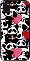 ADEL Siliconen Back Cover Softcase Hoesje Geschikt voor Samsung Galaxy A21s - Panda Hartjes