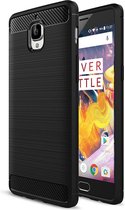 Voor OnePlus 3T geborstelde textuur koolstofvezel TPU Rugged Armor beschermhoes (zwart)