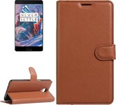 Voor OnePlus Three Litchi Texture horizontale flip lederen tas met magnetische gesp & houder & kaartsleuven & portemonnee (bruin)