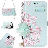 Voor Galaxy J5 (2017) (EU-versie) Sakura-bloemenpatroon Horizontale flip lederen tas met houder en kaartsleuven & parelbloem Ornament & ketting