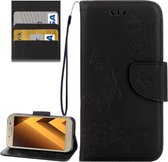 Voor Galaxy A7 (2017) / A720 vlinders Embossing horizontale flip lederen tas met houder & kaartsleuven & portemonnee & lanyard (zwart)