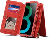 Dibase voor Galaxy S9 & A8 (2018) Multifunctioneel schaapstangmateriaal Universele horizontale flip-case met houder & kaartsleuven & fotolijst & haak & afneembare rugbeschermhoes (rood)