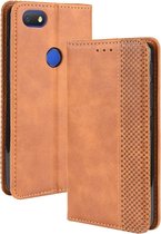 Voor Alcatel 1V (2019) met vingerafdrukgat Magnetische gesp Retro Crazy Horse Texture Horizontale flip lederen tas met houder & kaartsleuven & fotolijst (bruin)