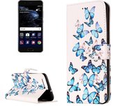 Voor Huawei P10 Little Blue Butterfly Pattern horizontale flip lederen beschermhoes met houder & kaartsleuven & portemonnee