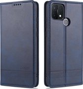 Voor OPPO A15 AZNS Magnetische Kalfsstructuur Horizontale Flip Leren Case met Kaartsleuven & Houder & Portemonnee (Donkerblauw)