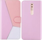 Voor Nokia 4.2 Tricolor stiksels Horizontaal Flip TPU + PU lederen tas met houder & kaartsleuven & portemonnee (roze)