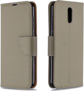 Voor Nokia 2.3 pure kleur horizontale flip pu lederen case met houder & kaartsleuven & portemonnee & lanyard (grijs)