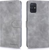 Voor Galaxy A71 Diaobaolee Pure Fresh Grain horizontale flip lederen tas met houder en kaartsleuven (grijs)