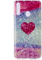 Voor Galaxy A20s gekleurd tekenpatroon IMD-afwerking Soft TPU beschermhoes (rood hart)