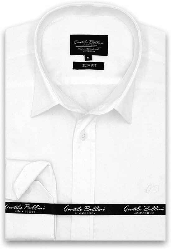 Heren Overhemd - Slim Fit - Luxury Plain Satijn - Wit - Maat S