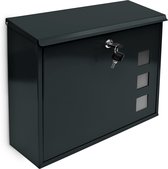 Relaxdays brievenbus metaal - wandbrievenbus gelakt - postbox - afsluitbaar - modern - zwart