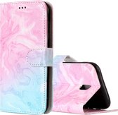 Voor Galaxy J5 (2017) (EU-versie) Roze groen marmerpatroon Horizontale flip lederen tas met houder en kaartsleuven en portemonnee