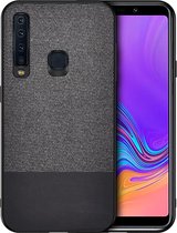 Shockproof Splicing PU + stoffen beschermhoes voor Galaxy A9 (2018) (zwart)