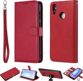 Voor Huawei Honor 8C Effen kleur Horizontaal Flip beschermhoes met houder & kaartsleuven & portemonnee & fotolijst & lanyard (rood)