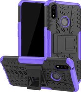 Schokbestendige PC + TPU-bandenpatroonbehuizing voor OPPO Realme 3 Pro, met houder (paars)