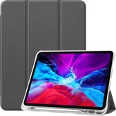 Voor iPad Pro 12,9 inch (2020) Drie-voudig horizontaal flip PU-leer + doorzichtige TPU-achterkant van de behuizing met slaap- / wekfunctie en houder en penhouder (grijs)