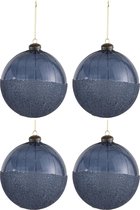 J-Line Doos Van 4 Kerstbal Parels Glas Blauw Large