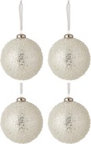 J-Line Doos Van 4 Kerstballen Parel Glas Wit/Zilver Large