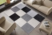 Hoogpolig vloerkleed blokken Rustic - crème/zwart 140x200 cm