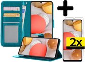 Hoesje Geschikt voor Samsung A42 Hoesje Book Case Hoes Wallet Cover Met 2x Screenprotector - Hoes Geschikt voor Samsung Galaxy A42 Hoesje Bookcase Hoes - Turquoise