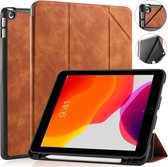 Voor iPad 10.2 inch DG.MING Zie serie horizontale flip lederen tas met houder en pennenhouder (bruin)