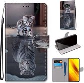 Voor Xiaomi Poco X3 NFC Gekleurde Tekening Cross Textuur Horizontale Flip PU Lederen Case met Houder & Kaartsleuven & Portemonnee & Lanyard (Kat Wordt Tijger)