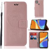 Voor Xiaomi Redmi 9C Windgong Uil Embossing Patroon Horizontale Flip Leren Case met Houder & Kaartsleuven & Portemonnee (Rose Goud)