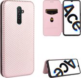 Voor OPPO Rnoe Ace koolstofvezel textuur magnetische horizontale flip TPU + pc + PU lederen tas met kaartsleuf (roze)