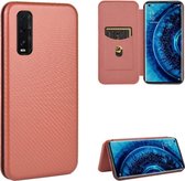 Voor OPPO Find X2 Carbon Fiber Texture Magnetische Horizontale Flip TPU + PC + PU Leather Case met Card Slot (Brown)