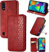 Voor Samsung Galaxy M01 Cubic Grid Pressed Horizontal Flip Magnetic Leather Case met houder & kaartsleuven & portemonnee (rood)