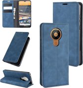 Voor Nokia 5.3 Retro-skin Business magnetische zuignap lederen tas met houder & kaartsleuven & portemonnee (donkerblauw)