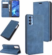 Voor OPPO Reno4 4G Retro-skin zakelijke magnetische zuignap lederen tas met houder & kaartsleuven en portemonnee (donkerblauw)