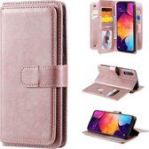 Voor Samsung Galaxy A50 multifunctionele magnetische koperen gesp horizontale flip effen kleur lederen tas met 10 kaartsleuven & portemonnee & houder & fotolijst (rose goud)