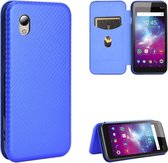 Voor ZTE Blade A3 Lite Koolstofvezel Textuur Magnetische Horizontale Flip TPU + PC + PU lederen tas met kaartsleuf (blauw)