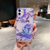 Voor iPhone 11 Pro Laserpatroon Zachte TPU beschermhoes met schouderband (witte achtergrond blauwe bloem)