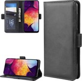 Voor Galaxy A50 / A30s / A50s Dubbele gesp Crazy Horse Zakelijke mobiele telefoonholster met kaarthouder Beugelfunctie (zwart)