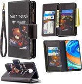 Voor Xiaomi Redmi Note 9 Pro Gekleurd Tekeningpatroon Rits Horizontaal Flip Leren Tas met Houder & Kaartsleuven & Portemonnee (Beer)