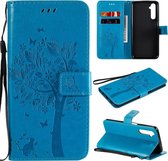 Voor OPPO Realme 6 Tree & Cat reliÃ«fpatroon Horizontale flip lederen tas met houder & kaartsleuven & portemonnee & lanyard (blauw)