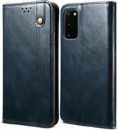 Voor Samsung Galaxy S20 FE Simple Wax Crazy Horse Texture Horizontale flip lederen tas met kaartsleuven en portemonnee (marineblauw)