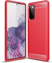 Voor Samsung Galaxy S20 FE geborsteld textuur TPU-hoesje van koolstofvezel (rood)