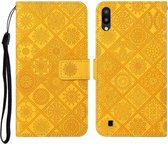 Voor Samsung Galaxy A10 / M10 etnische stijl reliëf patroon horizontale flip lederen tas met houder & kaartsleuven & portemonnee & lanyard (geel)