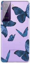 Voor Samsung Galaxy S21 + 5G gekleurd tekeningpatroon zeer transparant TPU beschermhoes (blauwe vlinders)