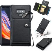 Voor Galaxy Note 9 schokbestendige pc + TPU-beschermhoes, met kaartsleuven en portemonnee en fotolijst en draagkoord (zwart)