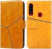 Voor Samsung Galaxy A20s Geometrische stiksels Horizontale flip TPU + PU lederen tas met houder & kaartsleuven en portemonnee (geel)