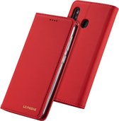 Voor Galaxy A20 / A30 LC.IMEEKE LC-002-serie Skin Hand Feeling PU + TPU Horizontale flip lederen tas met houder en kaartsleuf en portemonnee (rood)